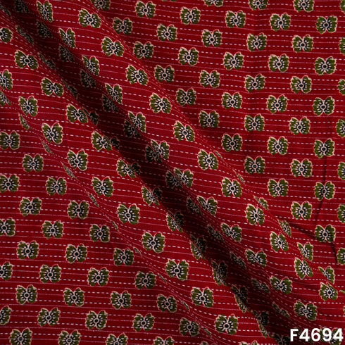 Printed Kantha Stich Cambric Cotton Fabric- F4694